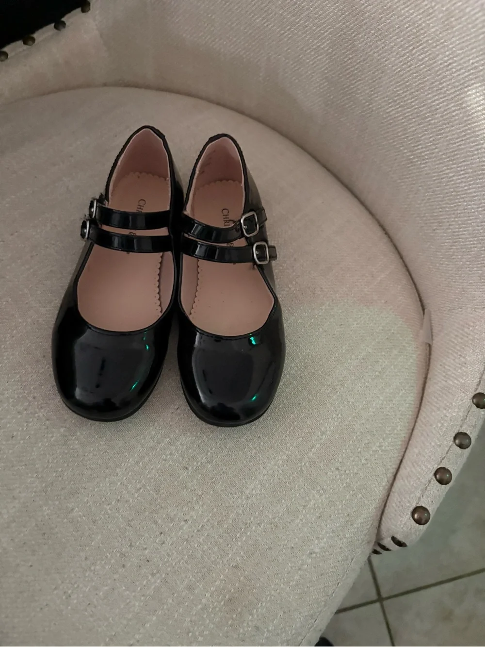 Girls Black Patent Double-Strap Mary Jane Shoes